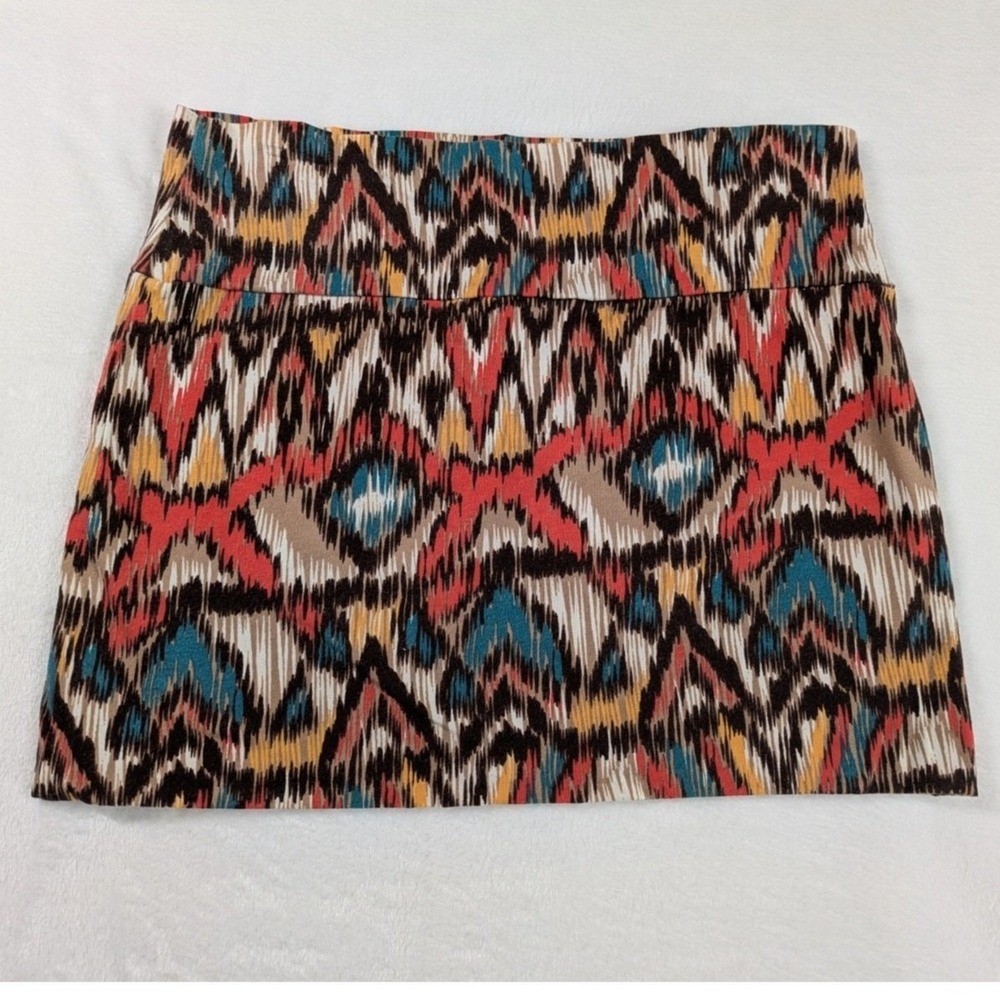 Ultra Flirt Mini Skirt Women Size M Multicolor Ikat Geometric Stretch Bodycon